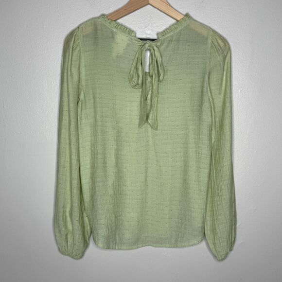 Blu Pepper Womens Peasant Top Medium Light Green Yellow Polka Dots Dainty Brunch - Picture 2 of 10